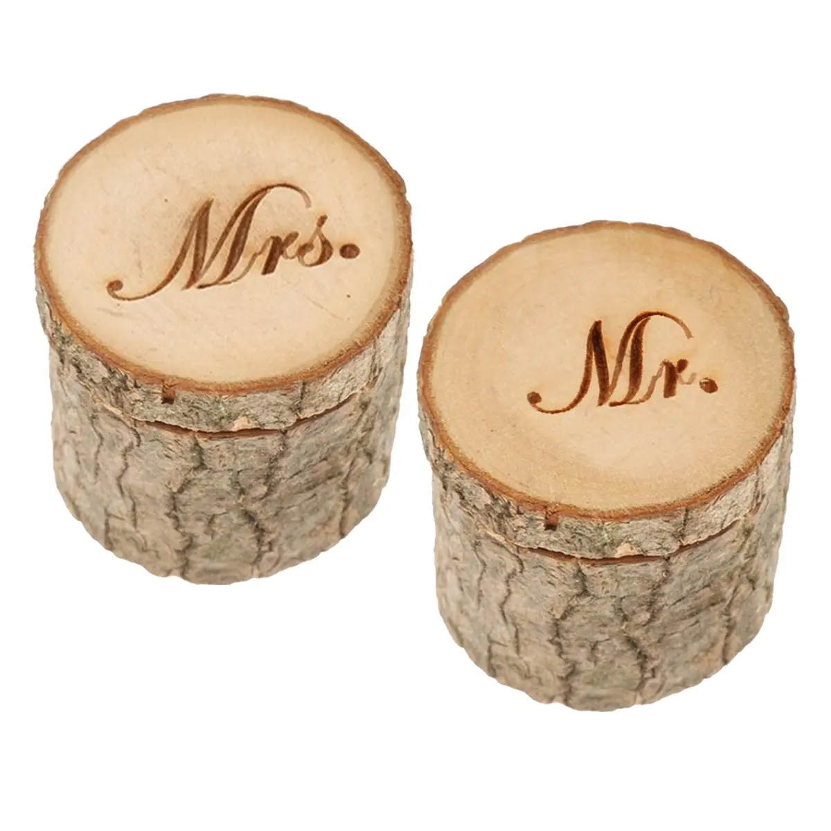 Mrs & MR-caja redonda de madera personalizada para embalaje de joyería, caja de anillos para boda