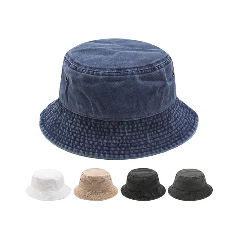 ZG en denim en détresse unisexe casquette de pêche brodé coton uni pêcheur denim seau chapeau personnalisé pour les hommes