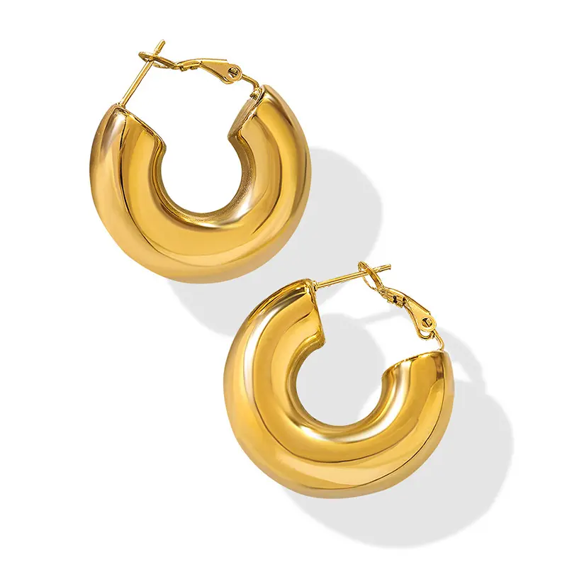 Fashion Stainless Steel Round Chunky Hoop Earrings Hypoallergenic Earring 18k Gold Plated Light Hollow Circle Hoop Earrings