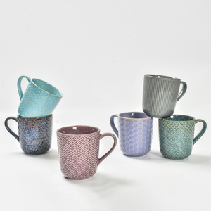 Factory Own Set of 6 Reaction Glaze <strong>Cups</strong> with Embossed Customizable Ceramic <strong>Cups</strong> Set - Product Image 1