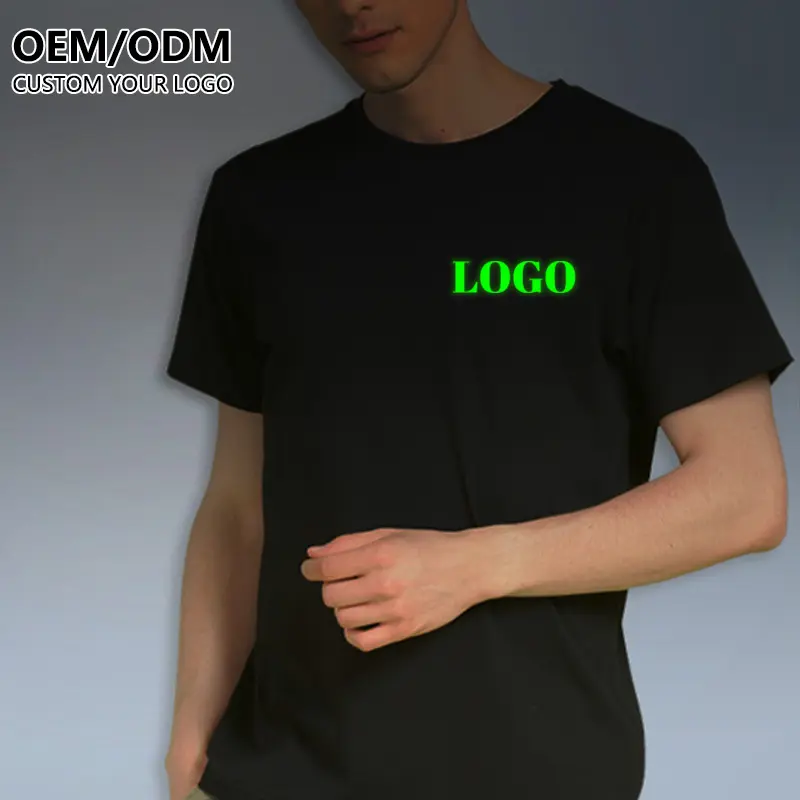 Camisetas de algodón personalizadas para hombre, camisas luminosas con estampado de vinilo, logo reflectante, brillante en la oscuridad, de talla grande