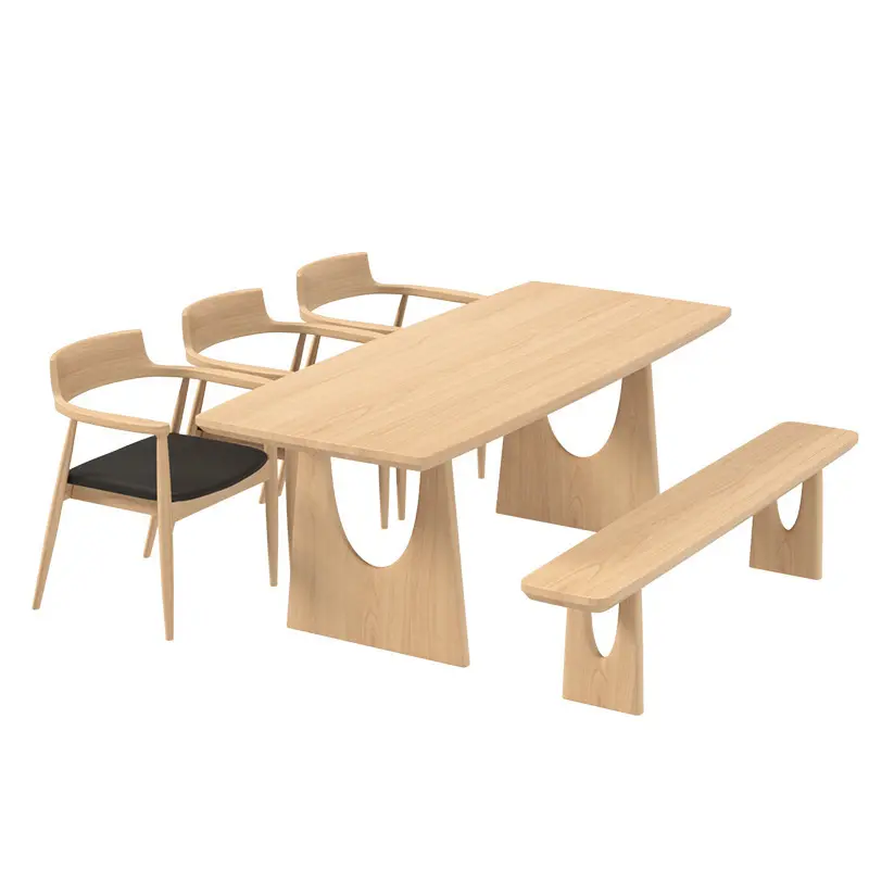 जापानी डाइनिंग टेबल और कुर्सी संयोजन शुद्ध ठोस लकड़ी घरेलू आयताकार डाइनिंग टेबल बी एंड बी होटल डाइनिंग टेबल पूर्ण