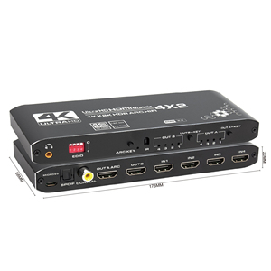 V2.0 4x2 HDMI Matrix with Remote Control 4K*2K@60Hz HDCP2.2+ARC Dual Audio Extractor HDMI 2.0 Version 1080p Resolution - Product Image 1