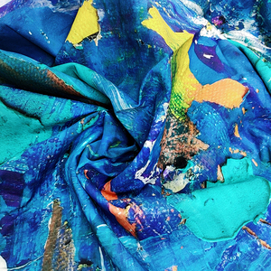 Tela de lona 100% de algodón con estampado, para bolso, otros zapatos, con patrón de pintura al óleo azul, 12oz - Product Image 1