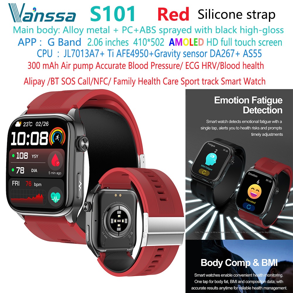 Rojo S101-salud-ECG-Presión arterial-reloj inteligente-