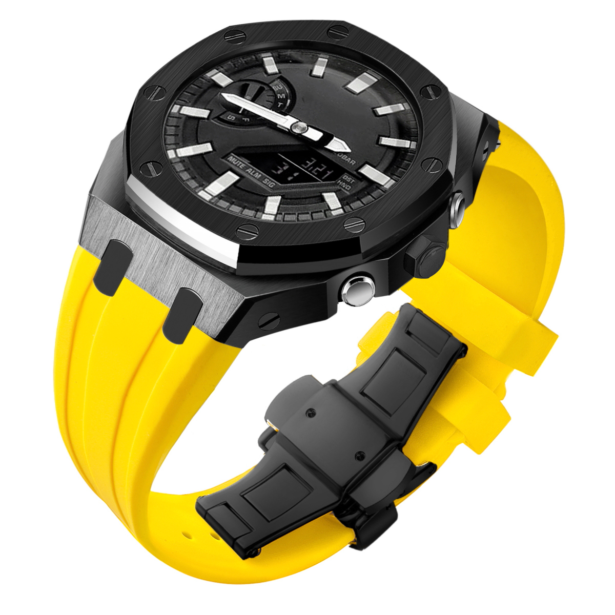 Étui noir + bracelet jaune