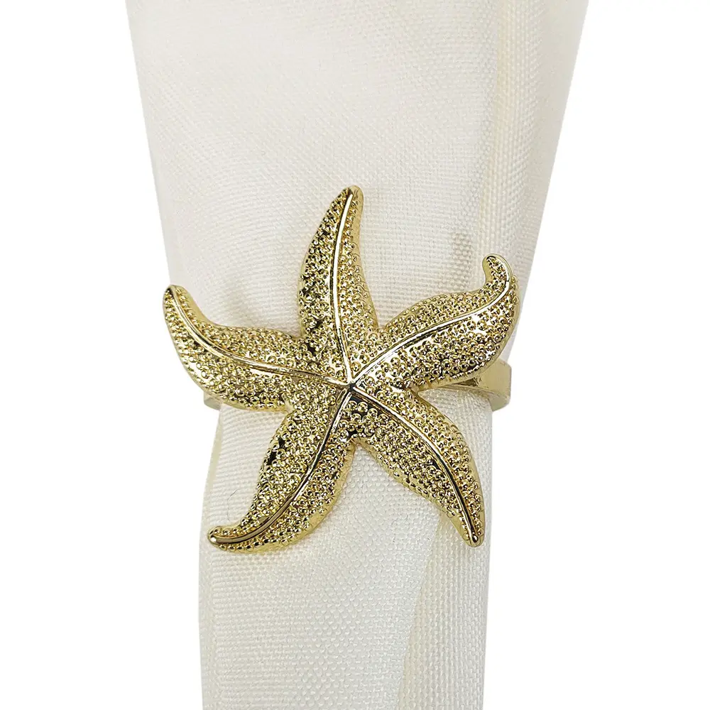 Novo 4.4cm ouro e prata azul restaurante marinho temático casamento metal Starfish guardanapo anel Guardanapo decoração