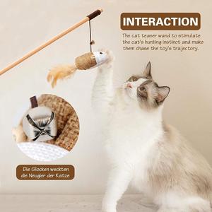 Großhandel <span class=keywords><strong>Cat</strong></span> Teaser Zauberstab Katzen spielzeug Natural Feather Cute <span class=keywords><strong>Cat</strong></span> Interaktives Spielzeug mit hochela tischem Seil Holz Teaser Stick - Product Image 3