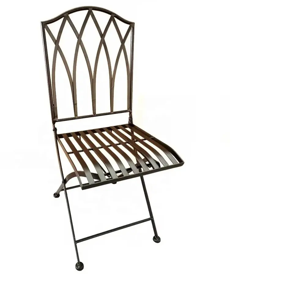 HE-1304 Chaise pliante décorative en métal blanc pour jardin extérieur de mariage Chaises en fer forgé en métal de bistrot extérieur pliantes