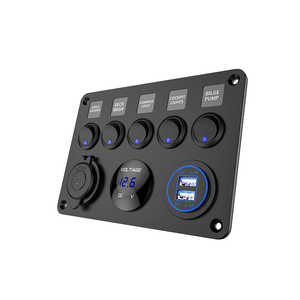 Factory Price Dual USB Socket Charger <strong>2</strong>.1A&amp;<strong>2</strong>.1A + LED Voltmeter + 12V Power Outlet + 5 Gang ON-OFF Toggle Switch Panel - Product Image 5