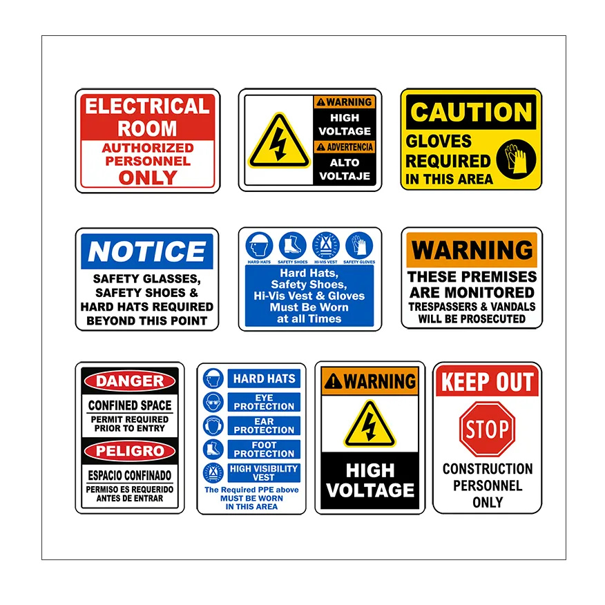 OEM अनुकूलित सावधानी खतरा उच्च वोल्टेज बिजली के खतरा सुरक्षा चेतावनी के संकेत साइनेज प्रतीक बोर्ड