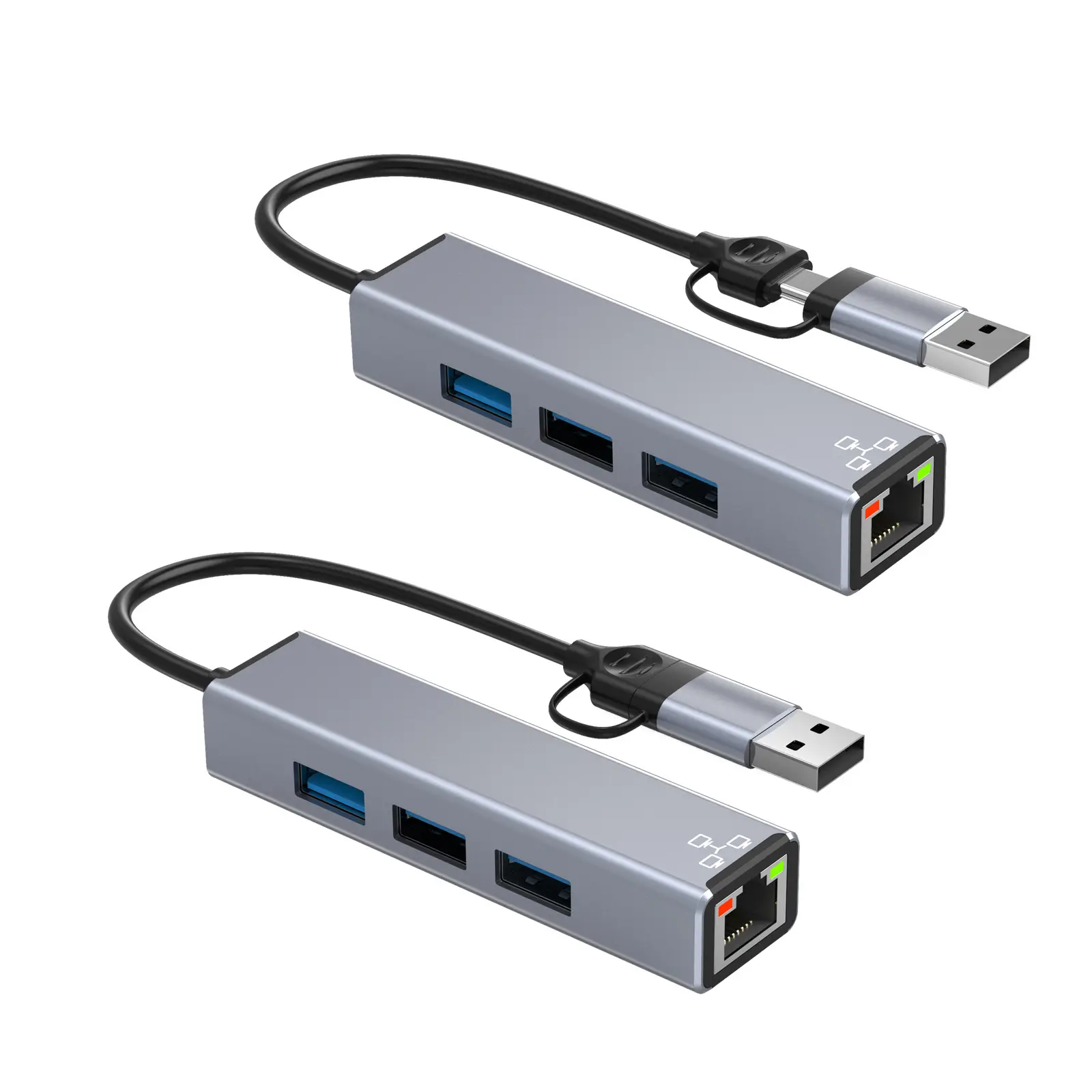 USBタイプ-cからUSB3.0およびrj45アダプター (携帯電話コンピューター用) 外部イーサネットネットワークアダプター