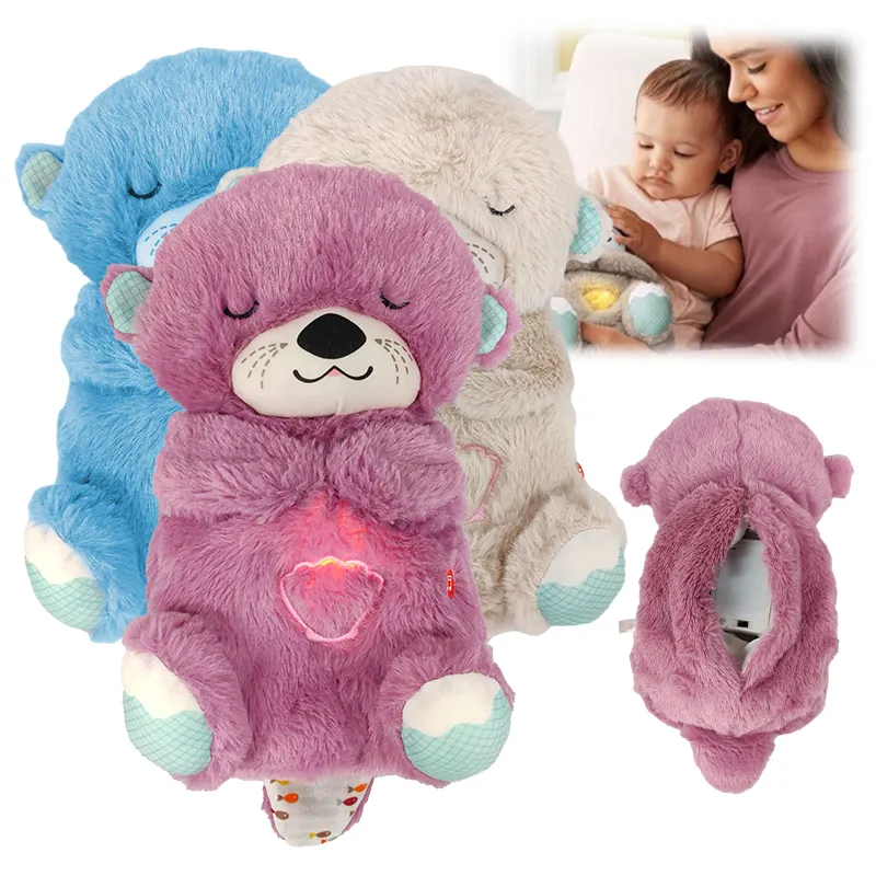 2024 luce calmante orso che dorme ninna nanna musica portatile peluche animale di peluche lenire lontra coccole per i neonati