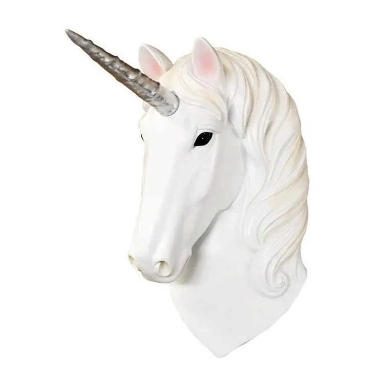 Polyresin/testa di cavallo in resina Incantatori di Mini Bianco + Argento Unicorn Faux Testa di Unicorno-8 "Faux Tassidermia testa di animale di Deco Della Parete