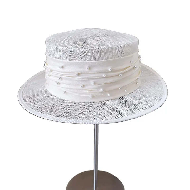 Dames Sinamay Kerk Hoed Kentucky Derby Jurk Cloche Sun Fascinator Bloemen Hoeden Wit Hoge Kwaliteit Hoeden Voor Kerk Groothandel