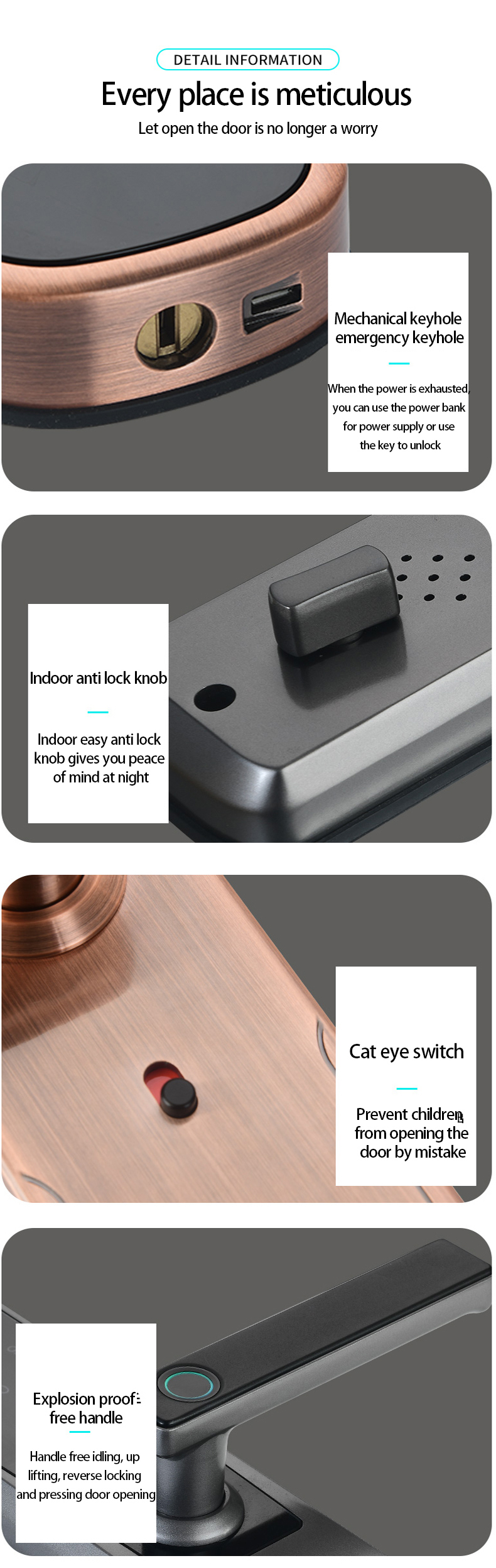 Multi-unlocking methods of intelligent door lock for household entry fingerprint lock applet temporary key unlocking safety