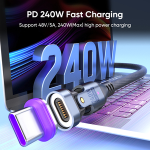5A超快速充电C型电缆240W | 180弯曲5A快速充电C至C & L & Micro USB 3合1数据同步磁铁电缆
