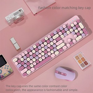 Tasti 105 personalizzabili 2.4G silenziosi colorati rosa senza fili tastiera Mouse ufficio PC macchina da scrivere simpatico Mouse uso del telefono - Product Image 2
