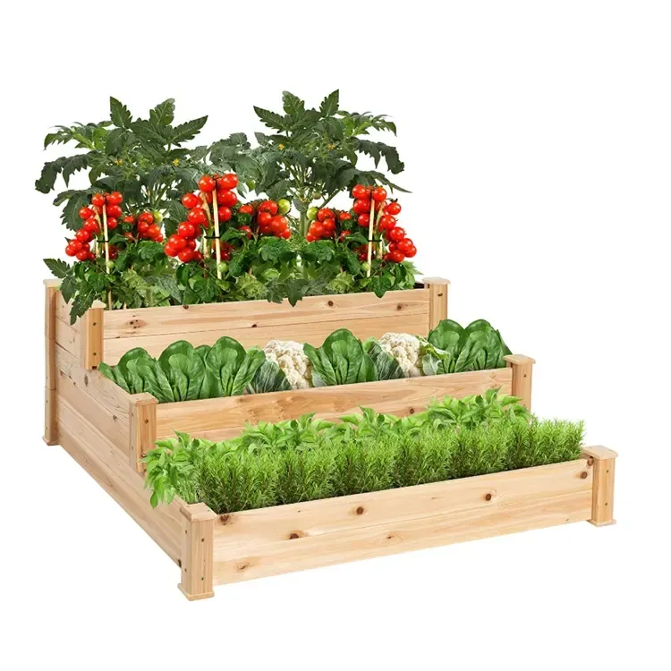 자연 3 계층 정원 침대 야외 식물을위한 야채 제기 정원 침대