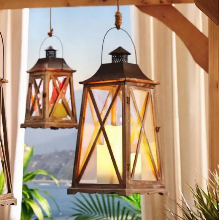 Di legno europeo candeliere in ferro battuto lampada da terra in vetro antivento supporto di candela giardino oggettistica per la casa