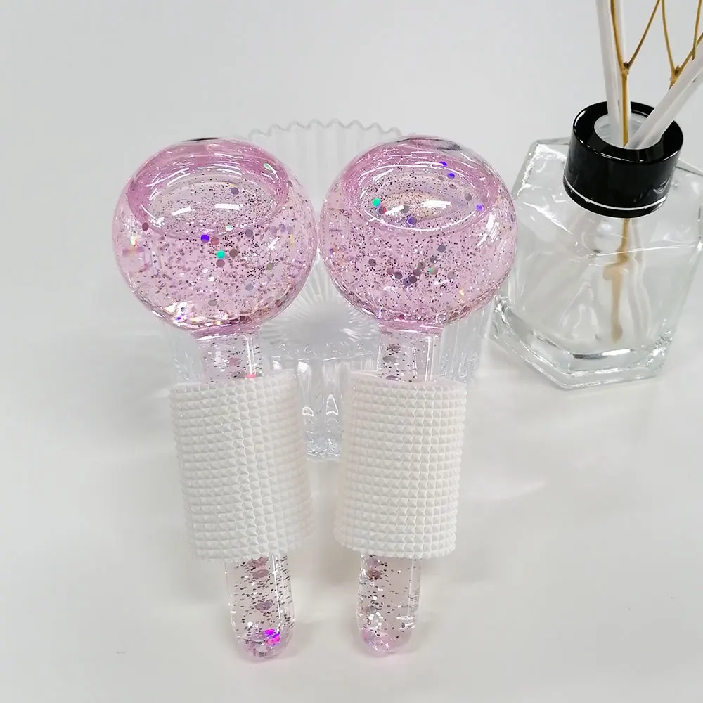GEL pendingin merah muda gelembung es wajah rol kaca tebal alat pijat badan dan payudara Freezer 1 kotak MOQ