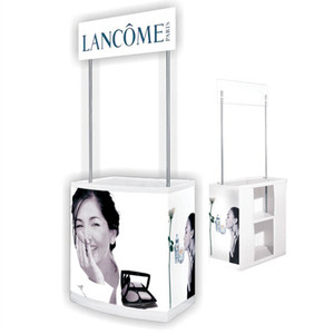 Lightweight Stable and Portable Plastic Promotion Counter With a <strong>Header</strong> Supported by Two Poles <strong>Easy</strong> to Assemble - Product Image 1