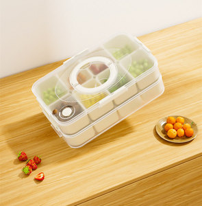 Bandeja de servicio dividida de plástico apilable apta para lavavajillas con tapa y Asa caja de aperitivos contenedor organizador - Product Image 1