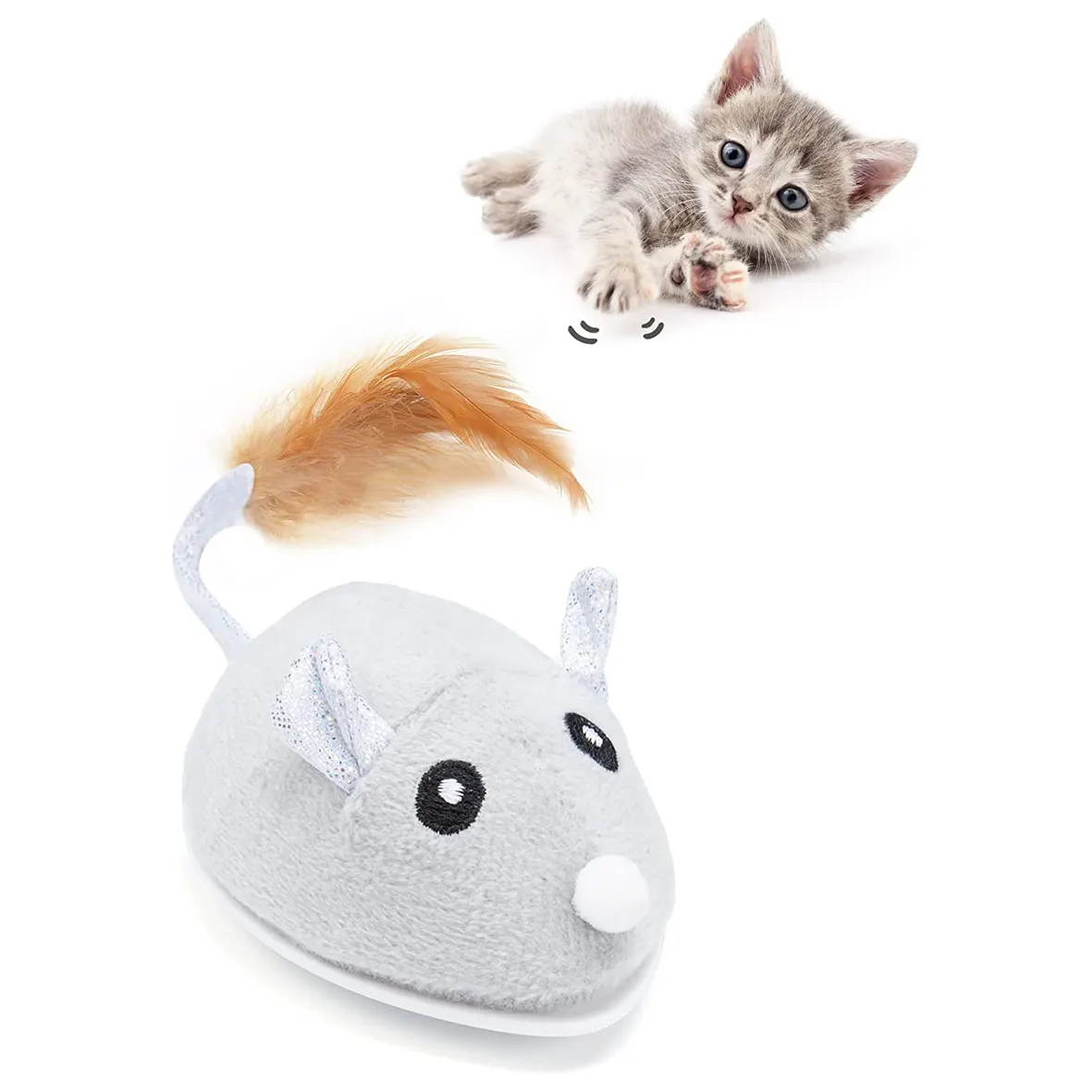 USB充電付きフェザーテールキティおもちゃ付き屋内自動猫マウスおもちゃ用ペットチェーン猫おもちゃ