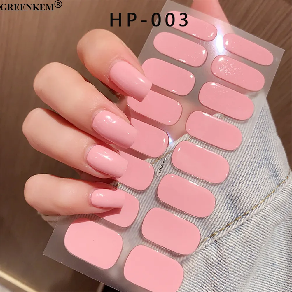 Nuevo Gel colorido Nail Art Sticker 16 dedos envolturas de uñas semicuradas UV Nail Gel Sticker