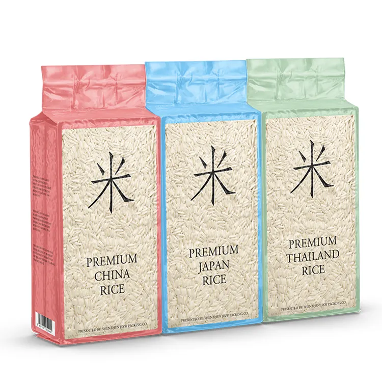 Saco de embalagem de farinha de arroz portátil, material transparente impresso personalizado da qualidade alimentar