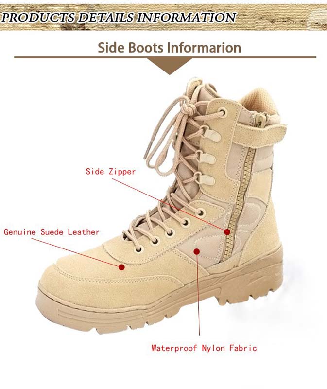 Sandy and black high cut genuine leather safety boots with laces for men