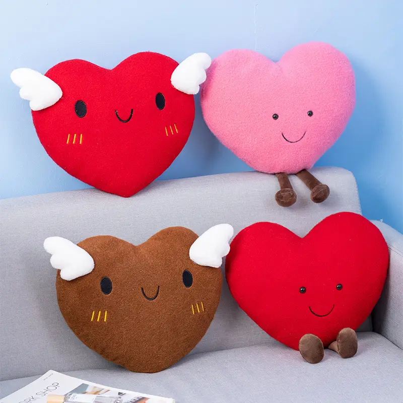 EN STOCK 2024 nuevo diseño día de San Valentín suave kawaii lindo peluche almohada corazón rojo peluche juguete