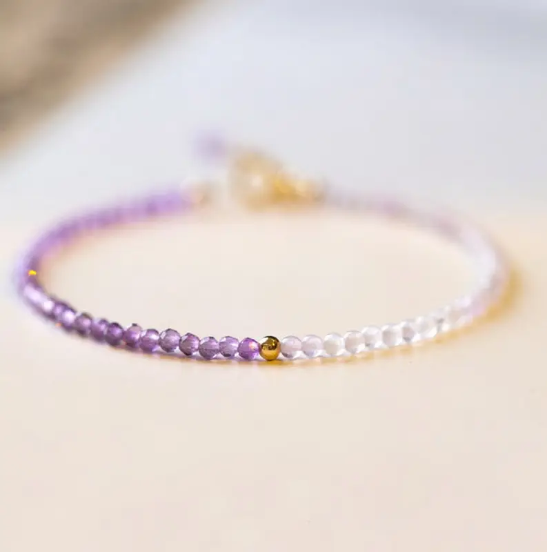 Zooying-pulsera de amatista de lavanda natural para mujer y niña, brazalete de oro de 14K con cara y redondo de 2mm