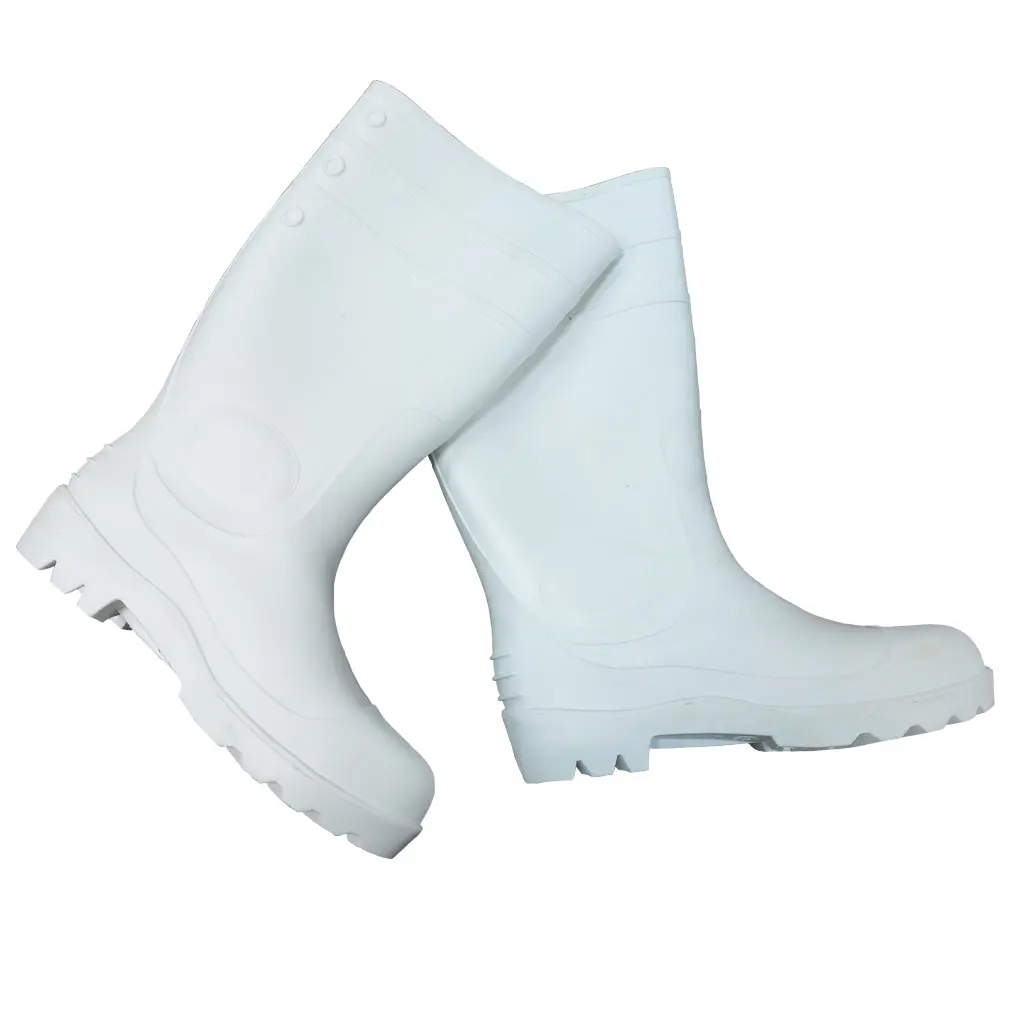 Outdoor wholesale rubber anti-slip white PVC safety rain boots footwear industrial working safety boots