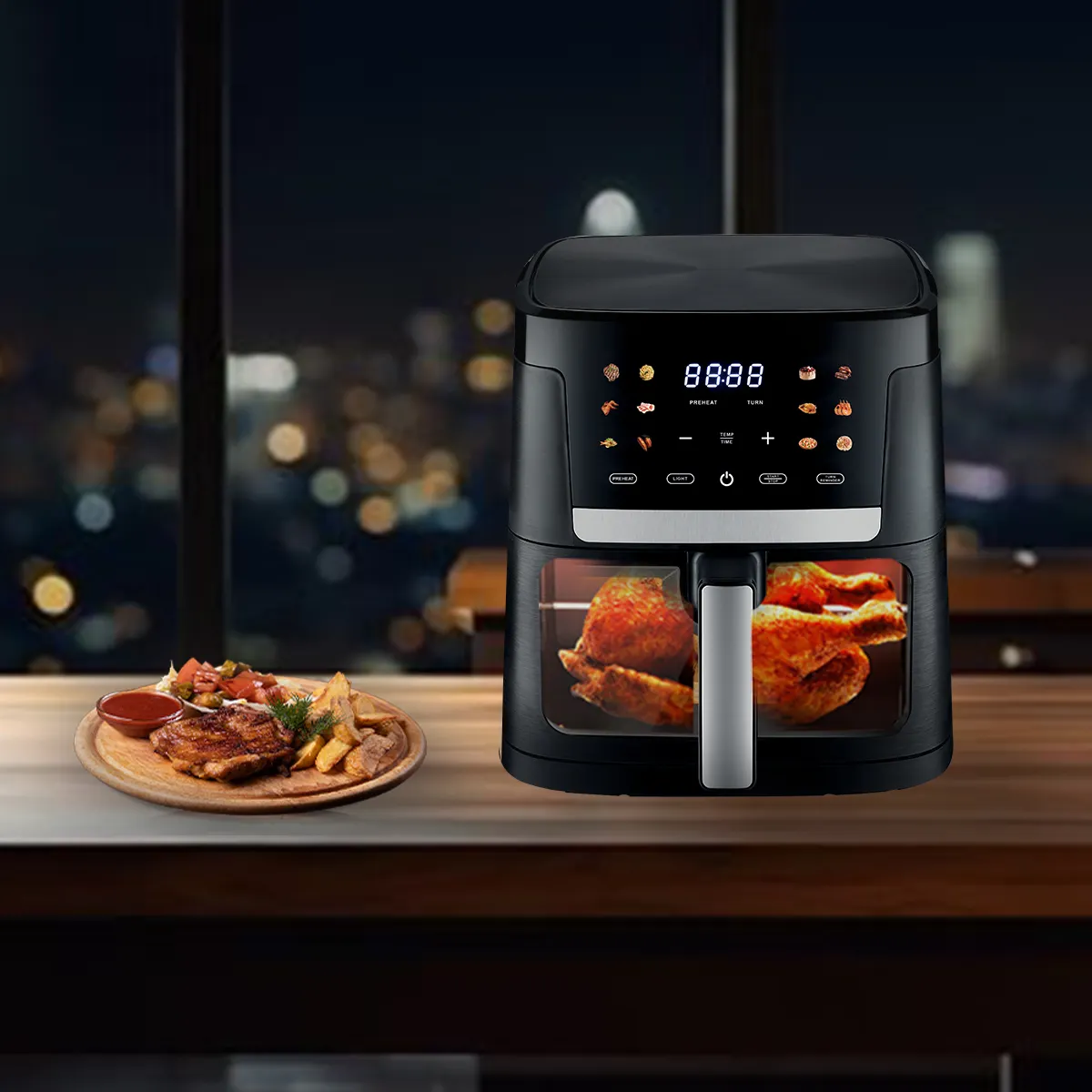 Eletrodomésticos de cozinha Extra Large Tamanho Família 7L 1800W Digital Air Fryer Único Pote Touch Screen Tira decorativa em aço inoxidável