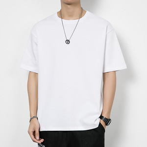 厚手コットン半袖Tシャツユニセックス無地ルース小さなショルダーコットンTシャツメンズ印刷ロゴ - Product Image 4