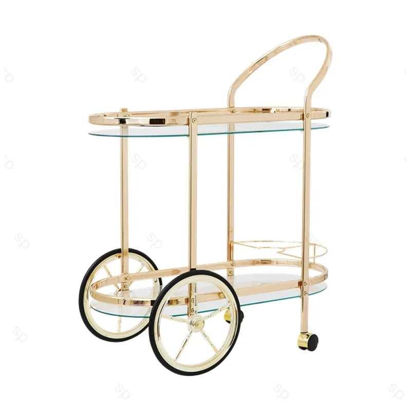 Chariot rond en métal doré pour boissons, Design Simple et de luxe, avec verre, pour thé