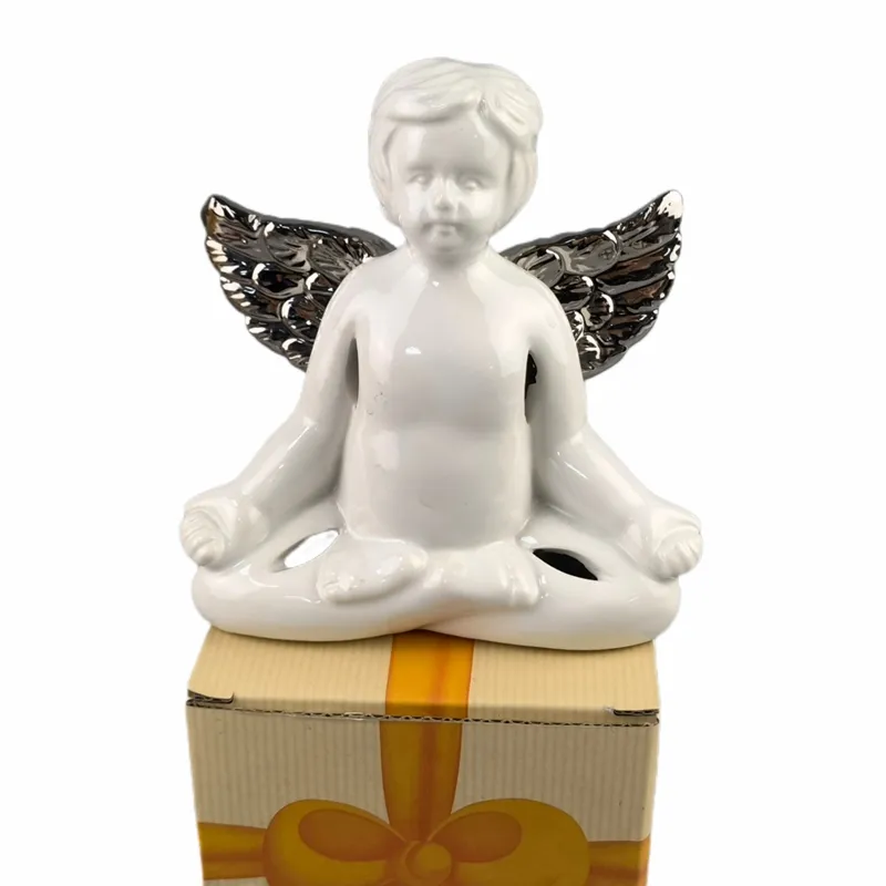 Dehua-figuras de hadas personalizadas, adornos de decoración navideña para interior, luz led, figuras de Ángel de cerámica