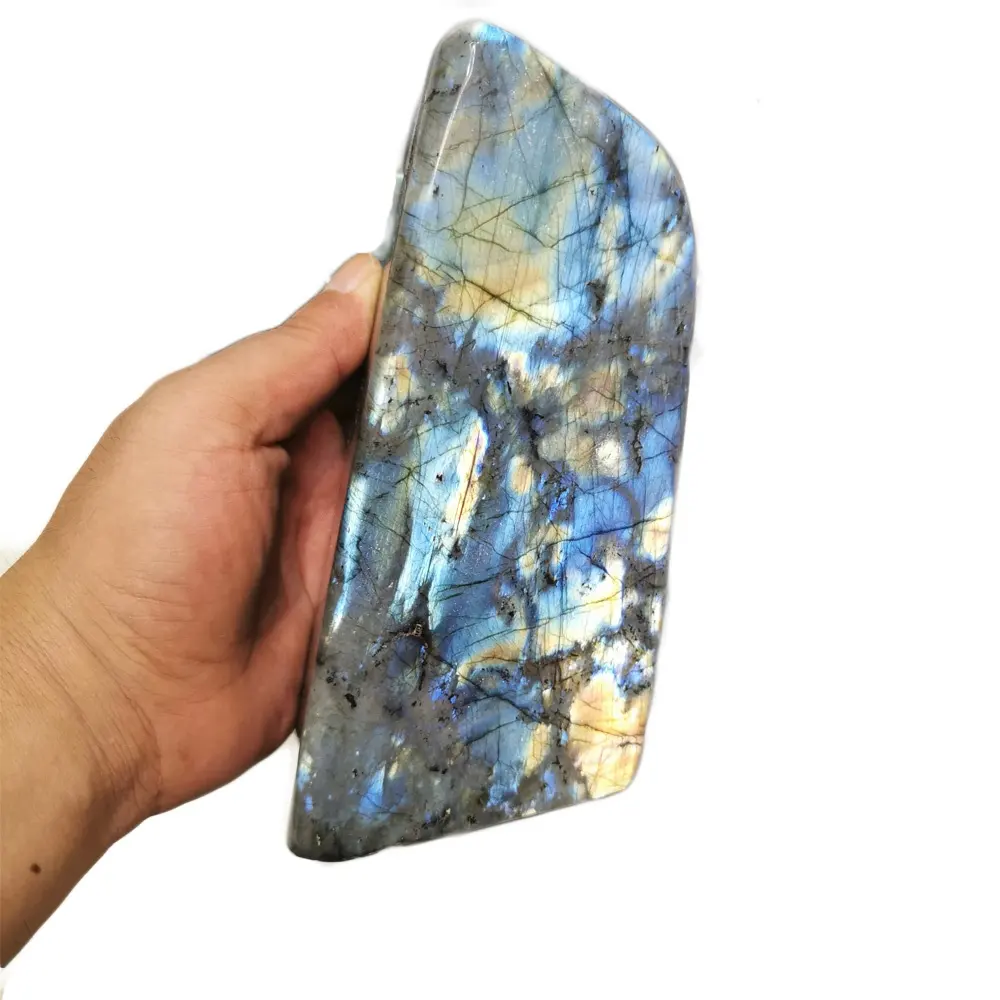Venta al por mayor, piezas grandes, hermosa piedra natural de cristal cruda curativa de labradorita