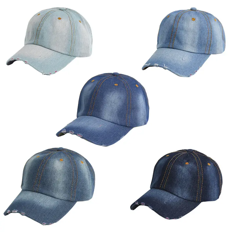 사용자 정의 도매 카우보이 모자 패션 짧은 동굴 순수한 색상 데님 라이트 보드 야구 남자 여자 야구 블루 컬러 골프 모자