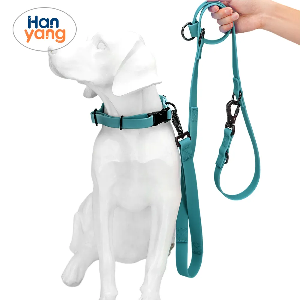 HanYang OEM personalizado biothane perro PVC collar y correa conjunto multifuncional manos libres correa para correr con bolsa de caca personalizada
