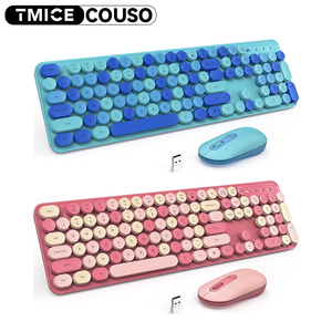 Ready to Ship Colorful Typewriter <strong>Keyboard</strong> with Retro Round Keycaps 2.4G Wireless <strong>Keyboard</strong> and Mouse Set for PC Laptop <strong>Computer</strong> - Product Image 1