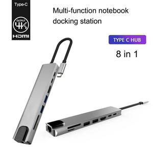 Multifunction 4k USB 2.0 <strong>8</strong> in 1 USB Type C to HD RJ4 <strong>5</strong> 100M 1000M Gigabit <strong>Adapter</strong> Hub Docking Station with Card Reader PD - Product Image 2