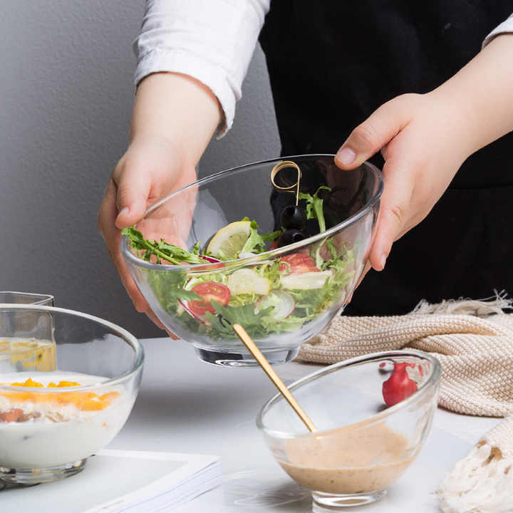 Cuenco de cristal transparente sin plomo para ensalada, postre, fruta