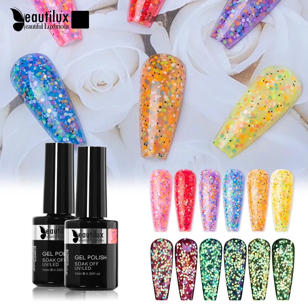 Beautilux Firefly Gel Vernis à Ongles Lumineux Glow in Dark Flourscent UV LED Semi Permanent Paillettes Laque Vernis 10ml 3 Ans