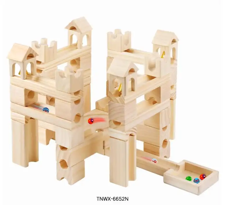 Blocs de construction à assembler sur piste en bois et marbre, Puzzle boule labyrinthe, jouets éducatifs pour enfants, cadeau pour enfants