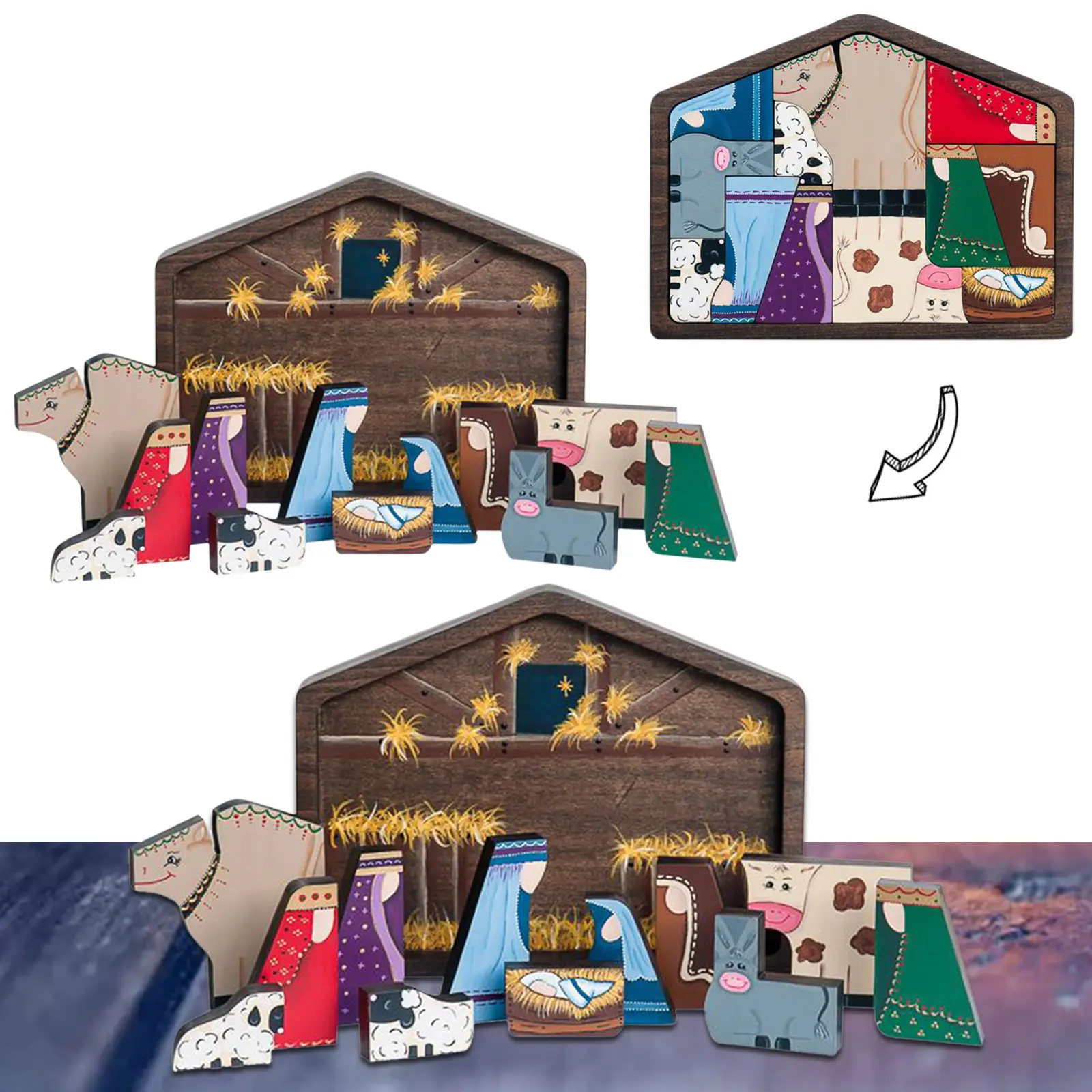 PUSELIFE Montessori oyuncaklar İsa'nın doğum dini ev dekorasyon ahşap İsa bulmaca paskalya ahşap dekorasyon ahşap bulmaca