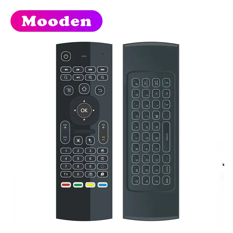 MX3 Mouse lampu latar nirkabel, Mouse udara warna Remote lampu latar 2.4G kontrol Remote nirkabel MX3 Backlit suara Keyboard nirkabel untuk kotak PC/TV