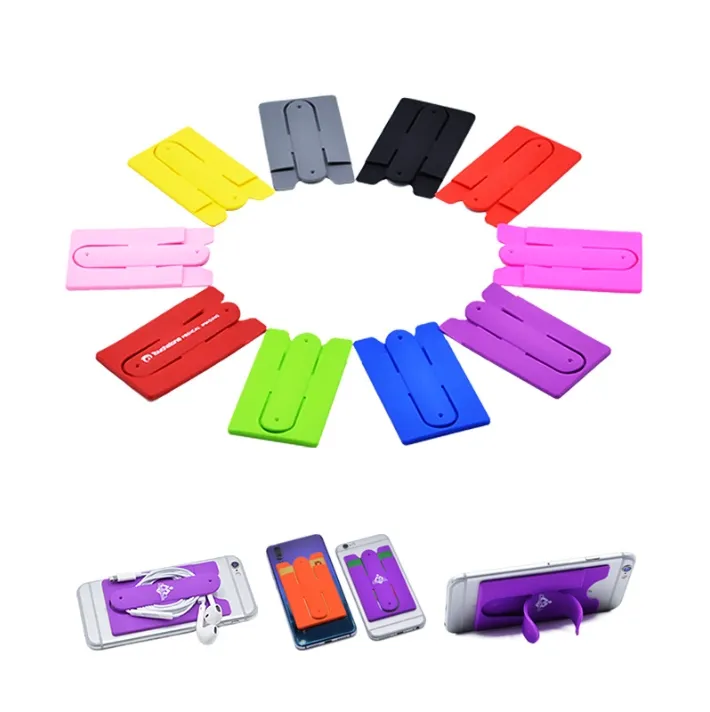 Customized Logo Multifunctional PVC Silicone Cell Phone Sticky Wallet Card Holder with Stand for Desk