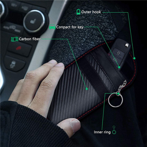 Carbon Fiber Leather Car <strong>Key</strong> Case with Keyless Theft Protection RFID Signal Blocker Faraday <strong>Pouch</strong> with <strong>Key</strong> Hook - Product Image 6